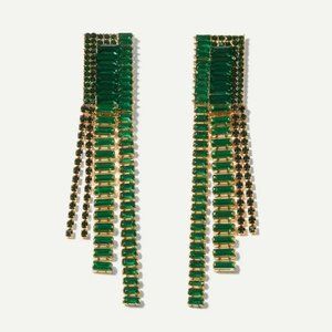 3/$12 Green Rhinestone Tassel Duster Earrings